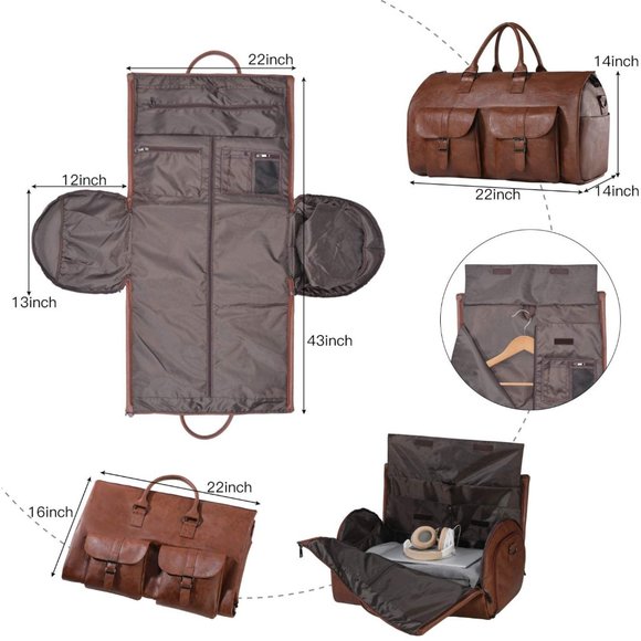Carry On Garment Bag for Travel - Large Leather Duffel Bag with Shoe Compartment - Picture 1 of 6